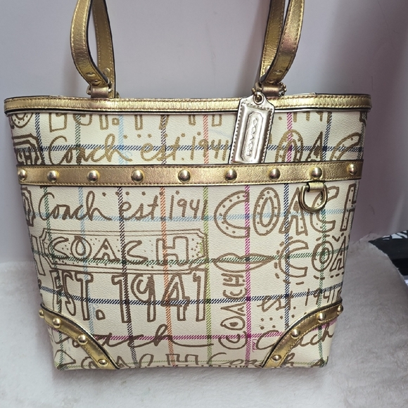Coach Gold and Multicolor Graphic Tote - Picture 1 of 14